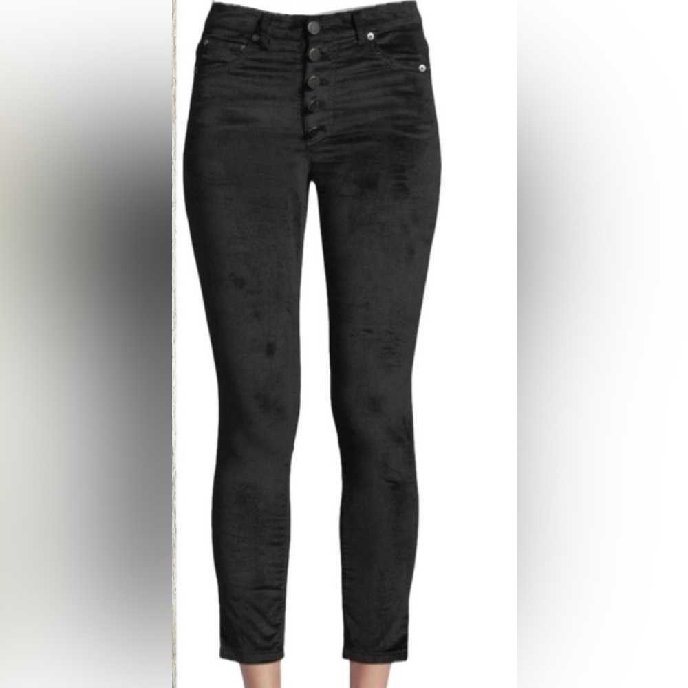 Alice+Olivia AO.LA Skinny Black Velvet Pants Jeans Button Fly Size 28